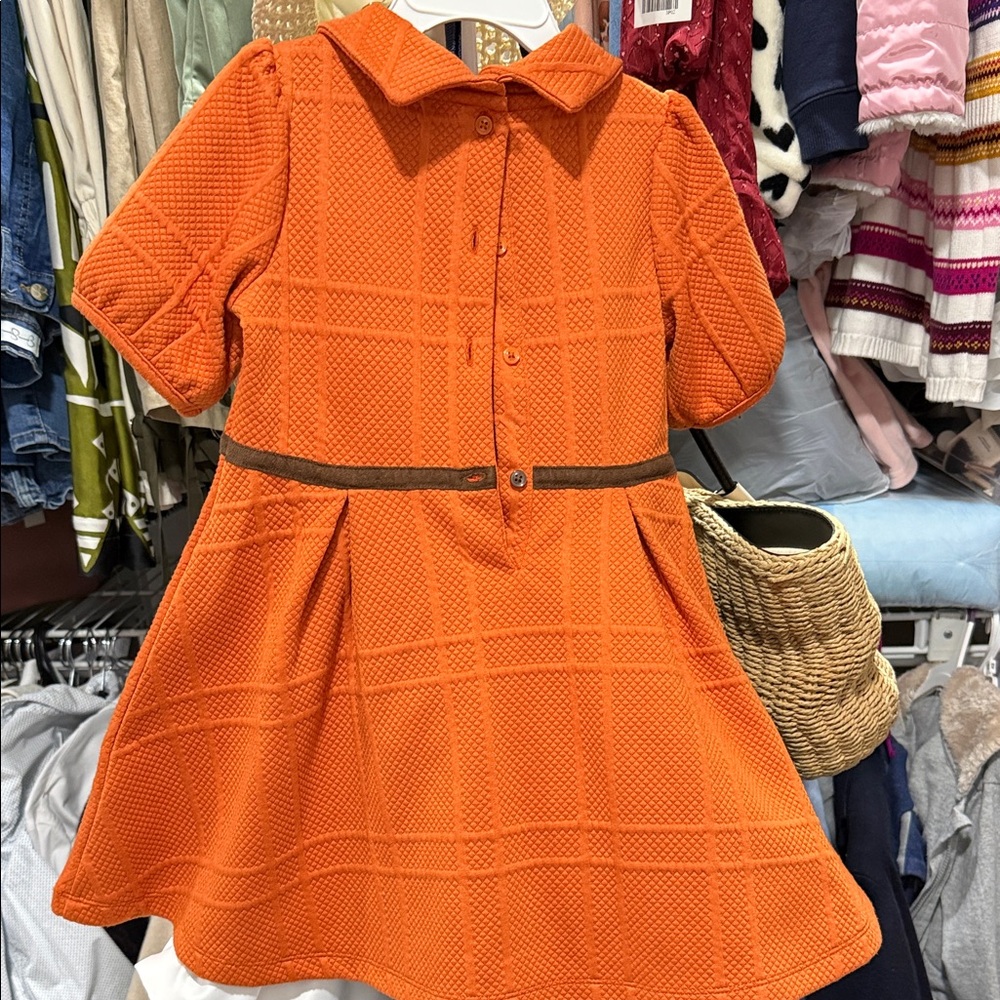 Janie and Jack Orange Textured Kids Dress - Picture 3 of 5
